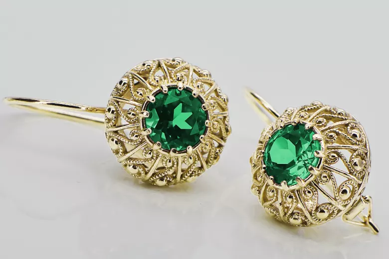 8K žlté zlato 333 Emerald náušnice vec002x-em Russian Soviet USSR Vintage Jewlery Art Deco style